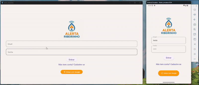 GIF demostrando a aplicação alerta ribeirinho