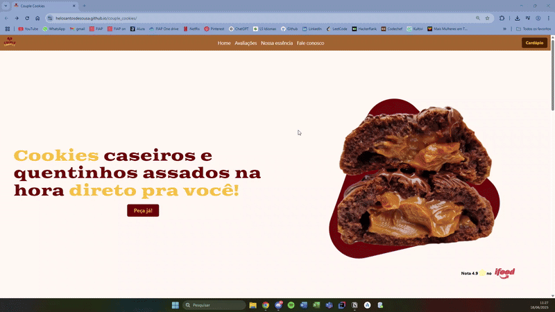 GIF demonstrando o site da couple cookies
